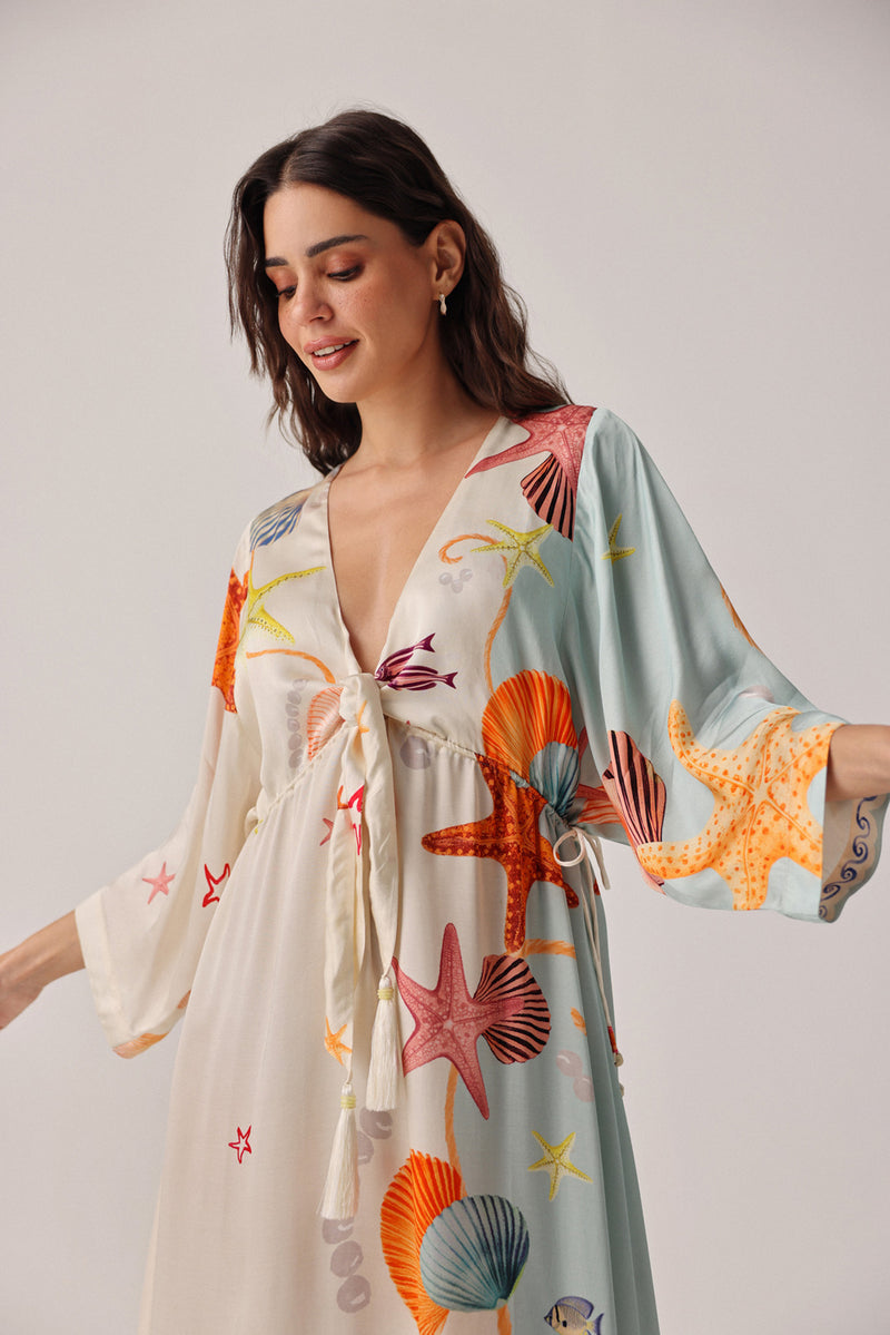 Viola Coverup-Seaborn modal satin resort wear by NOIB in beige for women Worldwide