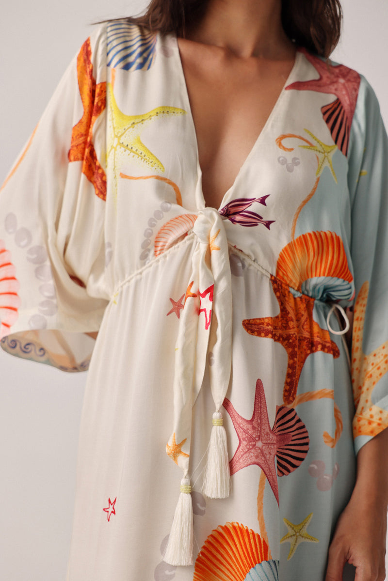 Viola Coverup-Seaborn modal satin resort wear by NOIB in beige for women Worldwide