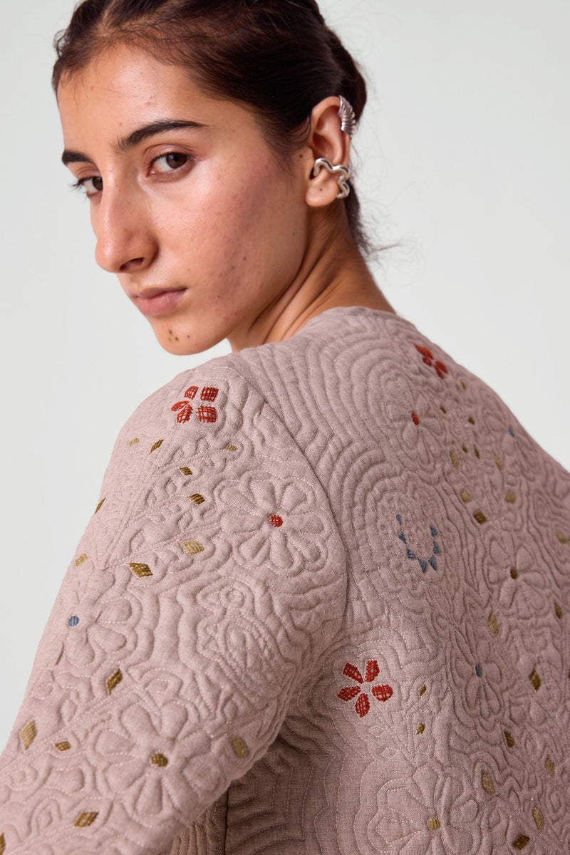 Vipra Hand Quilted Embroidered Linen Jacket