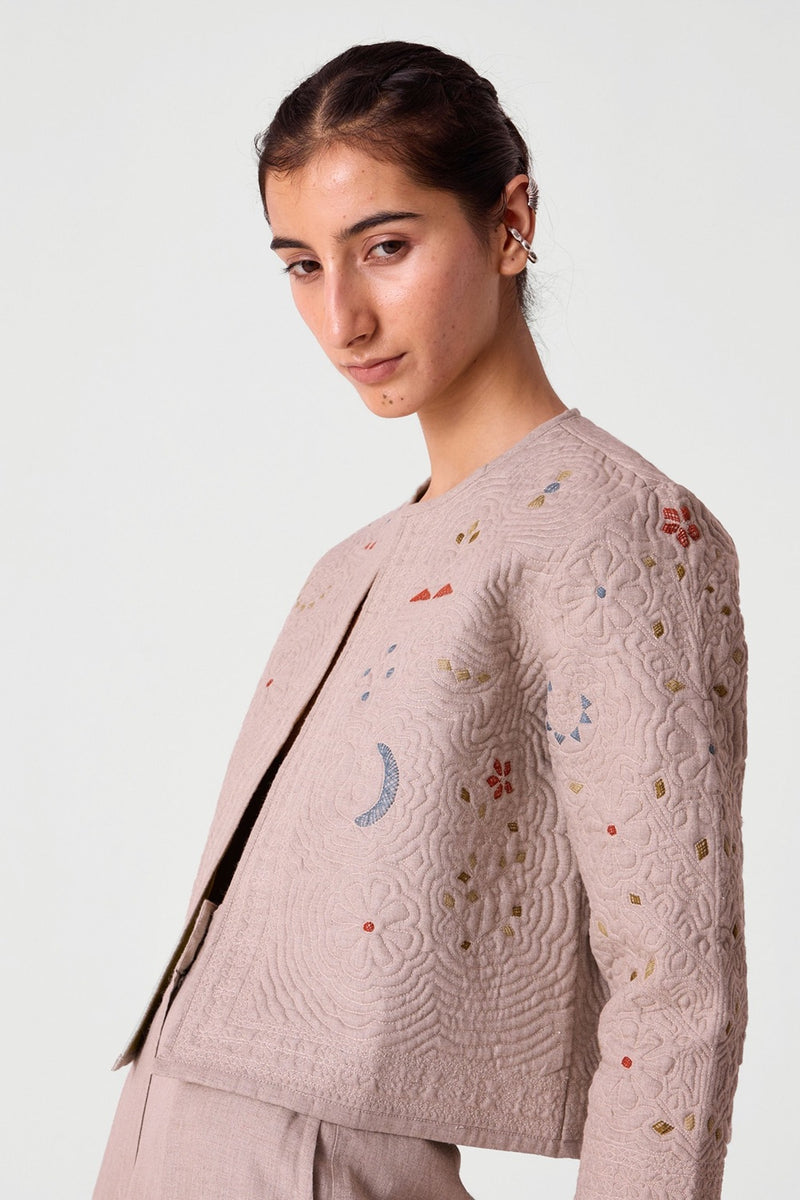 Vipra Hand Quilted Embroidered Linen Jacket