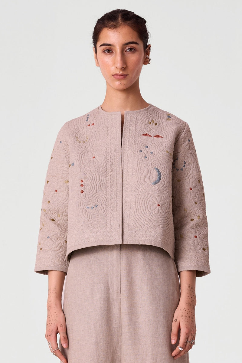Vipra Hand Quilted Embroidered Linen Jacket