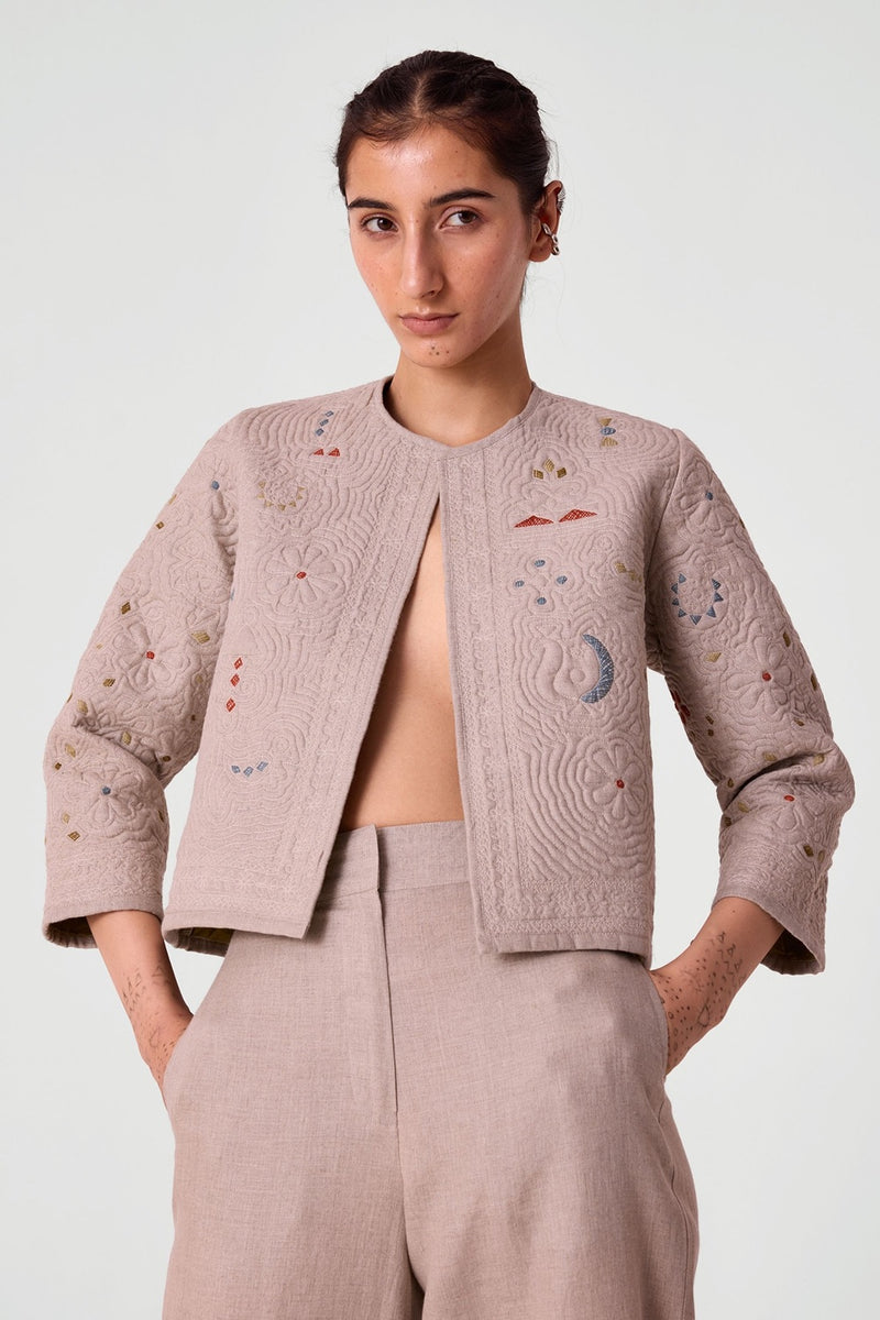 Vipra Hand Quilted Embroidered Linen Jacket
