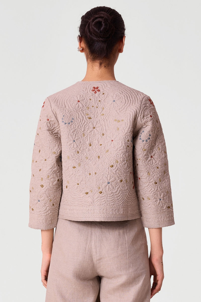 Vipra Hand Quilted Embroidered Linen Jacket