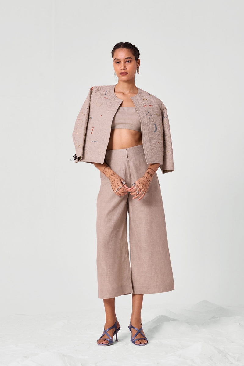 Vipra Hand Quilted Embroidered Linen Jacket