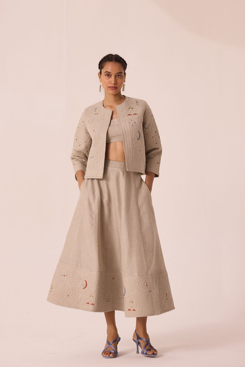 Vipra Hand Quilted Embroidered Linen Jacket