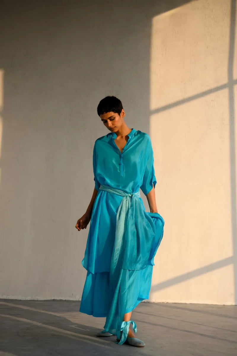 Virya Kurta Set silk by Ituvana in green color for women Worldwide