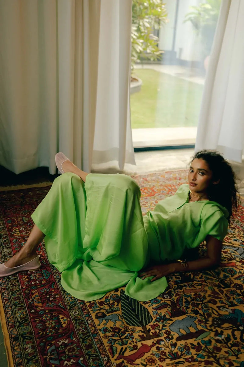 Virya Kurta Set silk by Ituvana in green color for women Worldwide