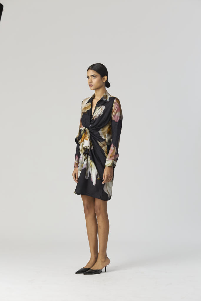 VIVA FIORI DRESS silk by Yam in black color for women Worldwide