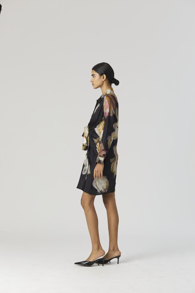VIVA FIORI DRESS silk by Yam in black color for women Worldwide