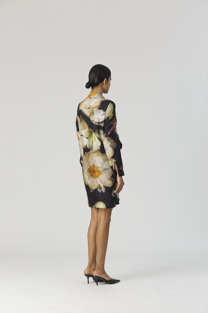 VIVA FIORI DRESS silk by Yam in black color for women Worldwide