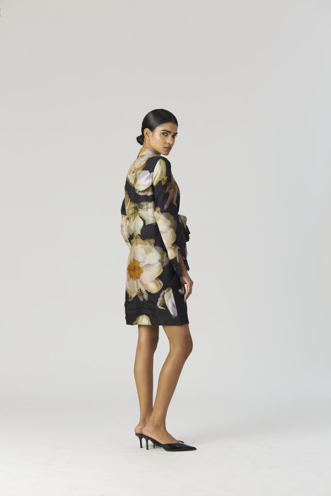 VIVA FIORI DRESS silk by Yam in black color for women Worldwide
