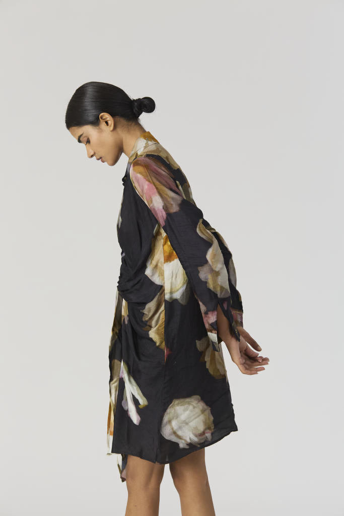 VIVA FIORI DRESS silk by Yam in black color for women Worldwide