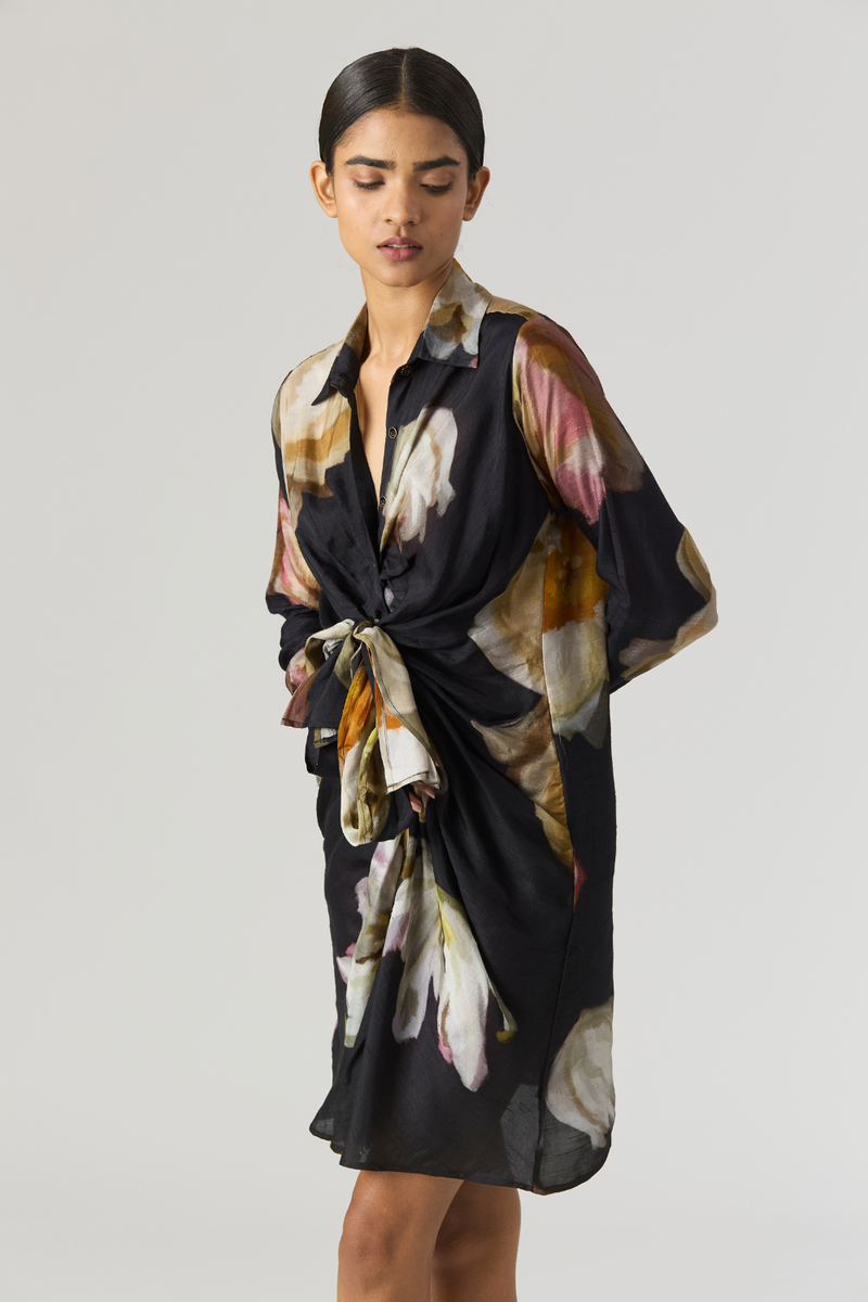 VIVA FIORI DRESS silk by Yam in black color for women Worldwide