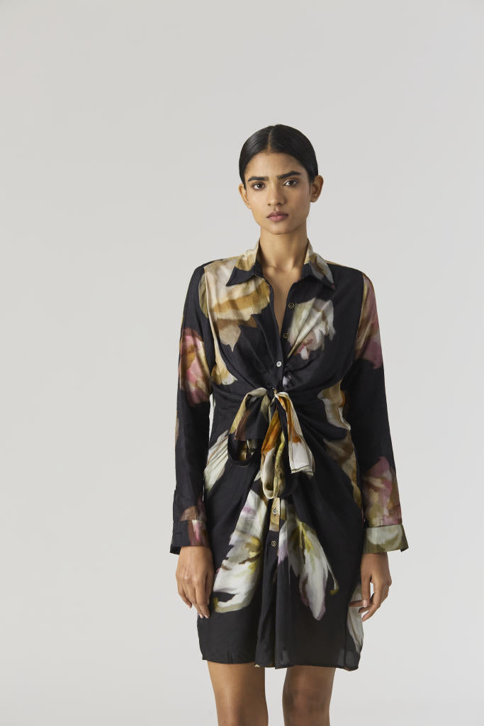 VIVA FIORI DRESS silk by Yam in black color for women Worldwide