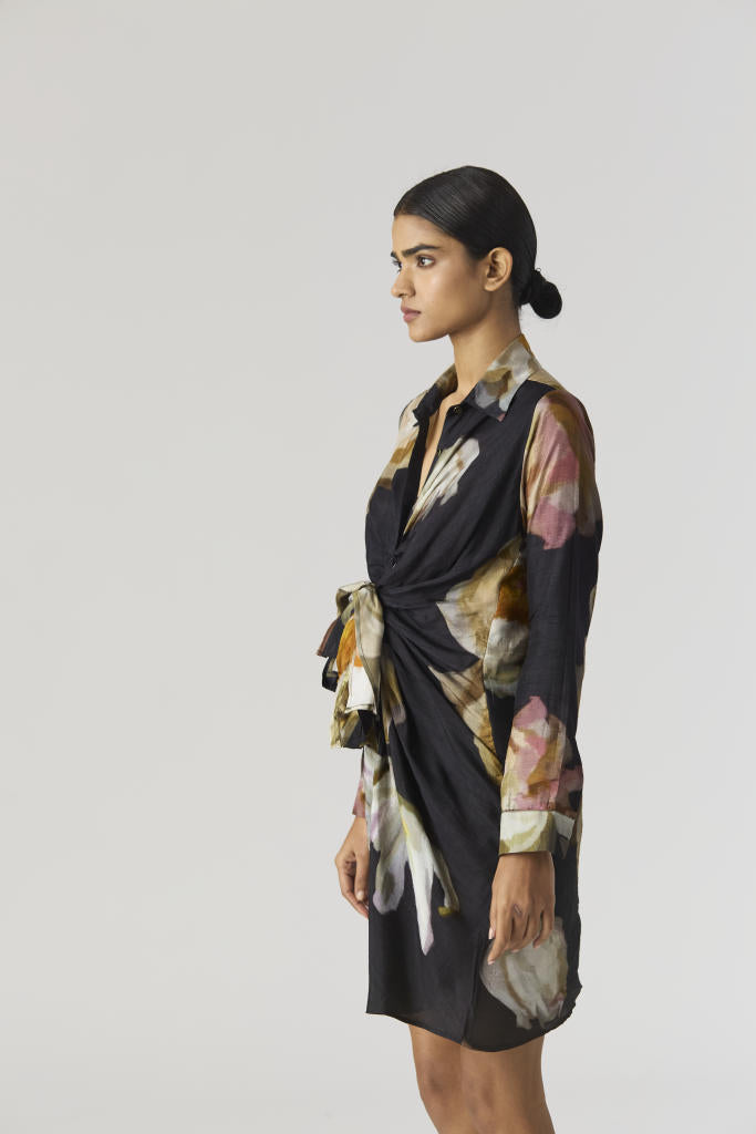 VIVA FIORI DRESS silk by Yam in black color for women Worldwide