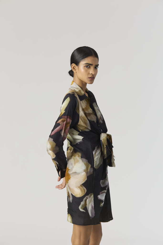 VIVA FIORI DRESS silk by Yam in black color for women Worldwide