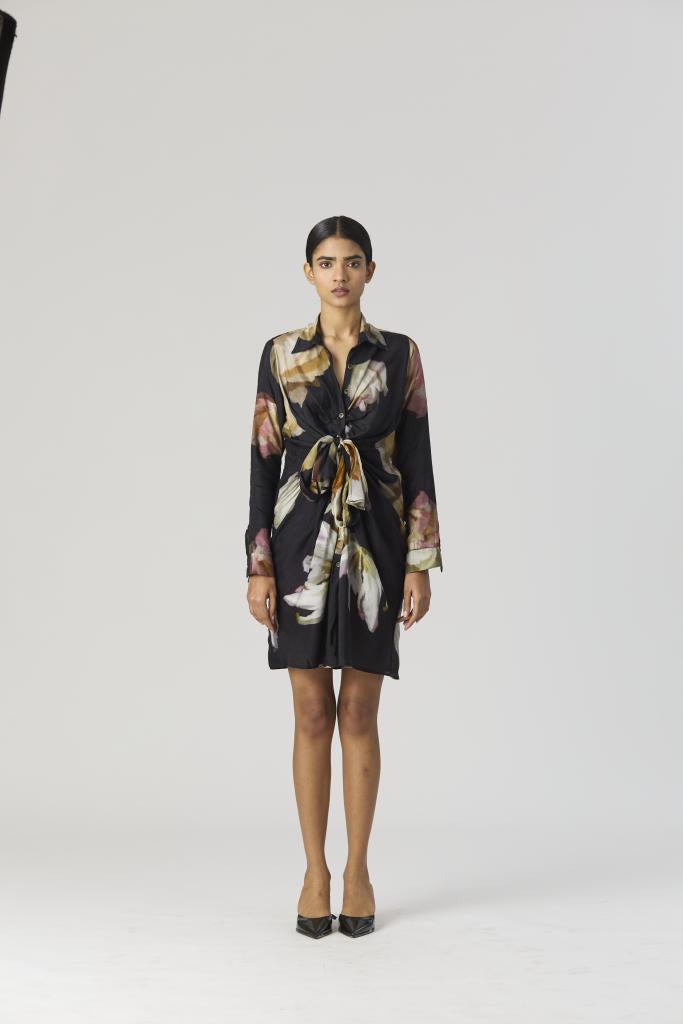 VIVA FIORI DRESS silk by Yam in black color for women Worldwide