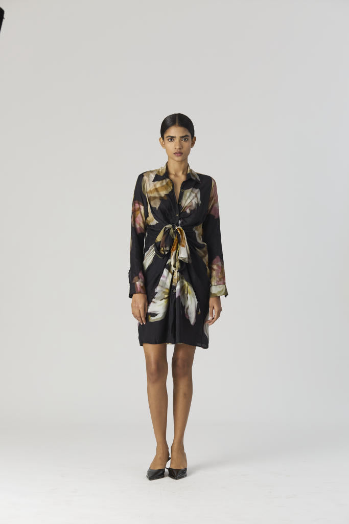 VIVA FIORI DRESS silk by Yam in black color for women Worldwide