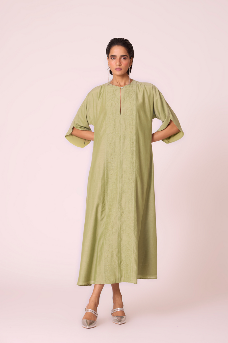 Volya Green Embroidered Dress silk by The Summer House in green color for women Worldwide