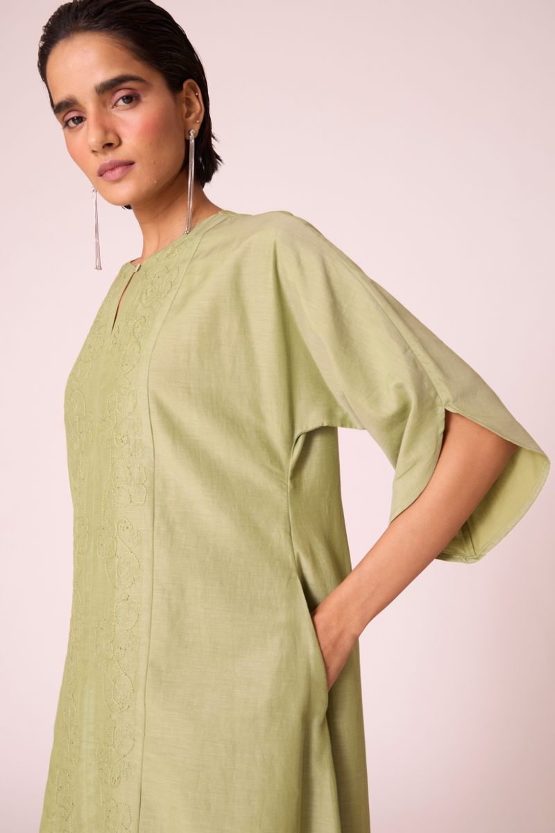 Volya Green Embroidered Dress silk by The Summer House in green color for women Worldwide