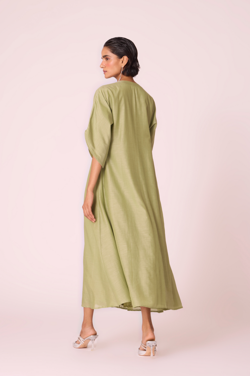 Volya Green Embroidered Dress silk by The Summer House in green color for women Worldwide