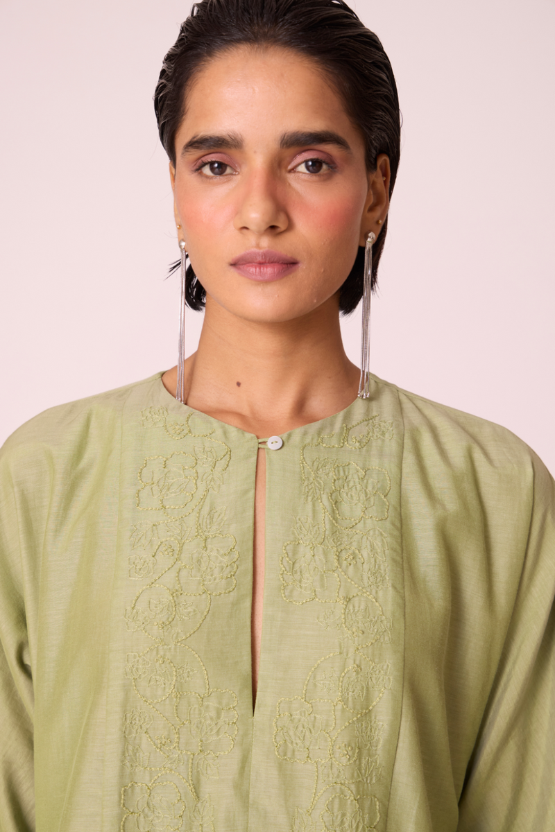 Volya Green Embroidered Dress silk by The Summer House in green color for women Worldwide