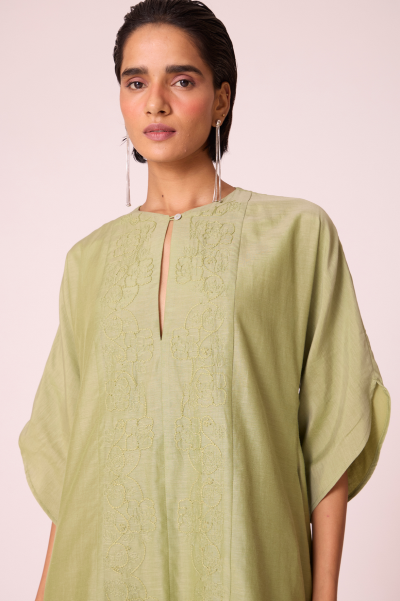 Volya Green Embroidered Dress silk by The Summer House in green color for women Worldwide