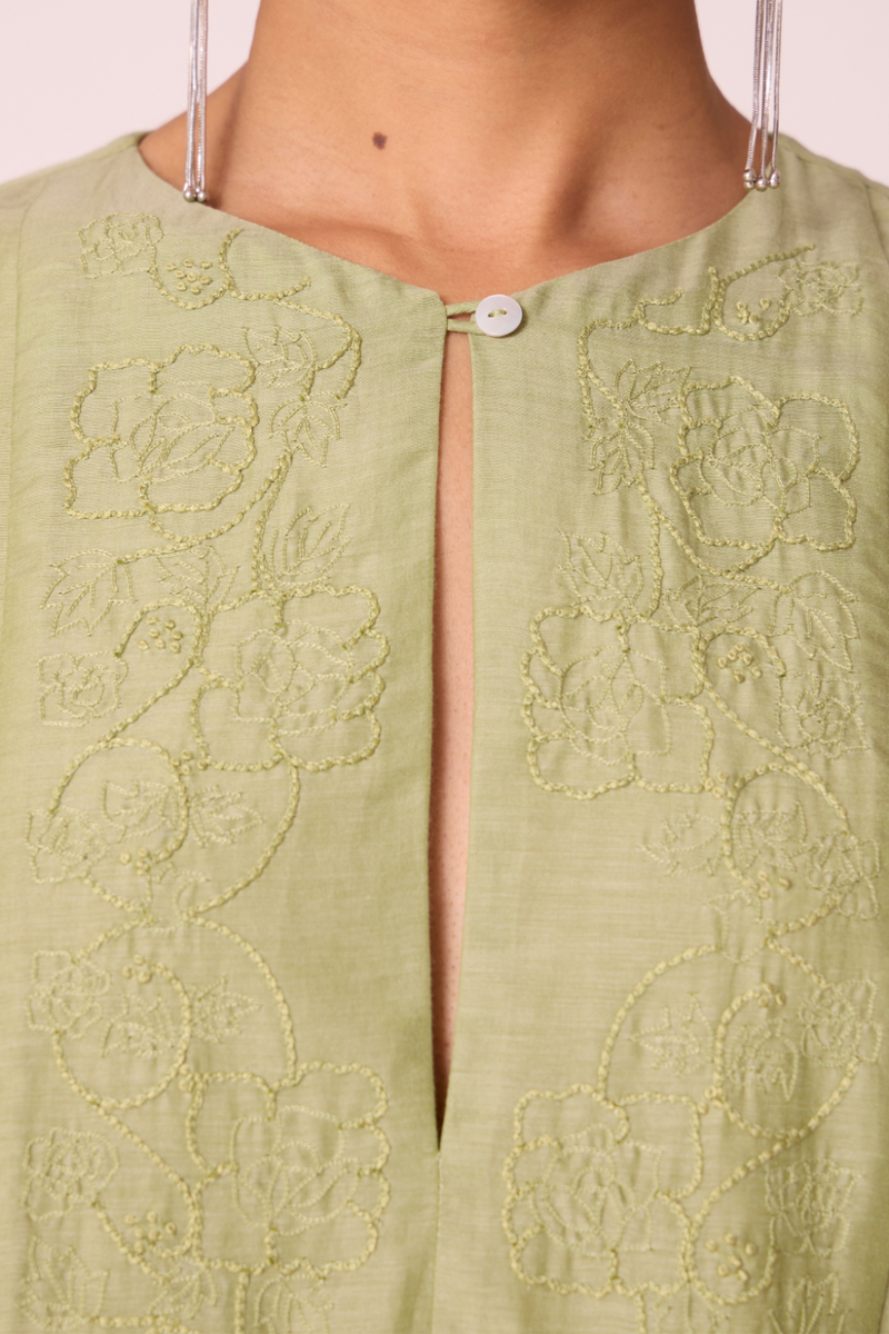 Volya Green Embroidered Dress silk by The Summer House in green color for women Worldwide