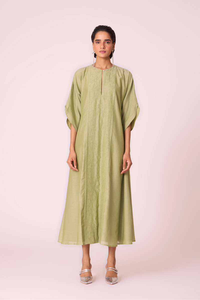 Volya Green Embroidered Dress silk by The Summer House in green color for women Worldwide
