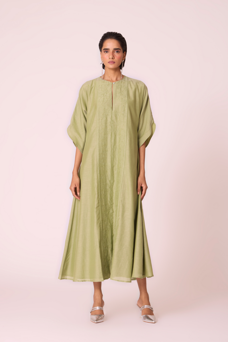 Volya Green Embroidered Dress silk by The Summer House in green color for women Worldwide
