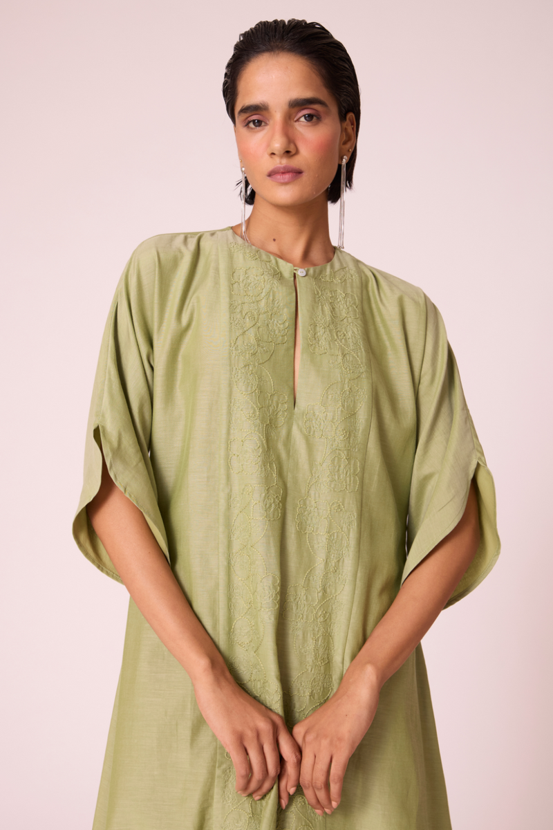 Volya Green Embroidered Dress silk by The Summer House in green color for women Worldwide
