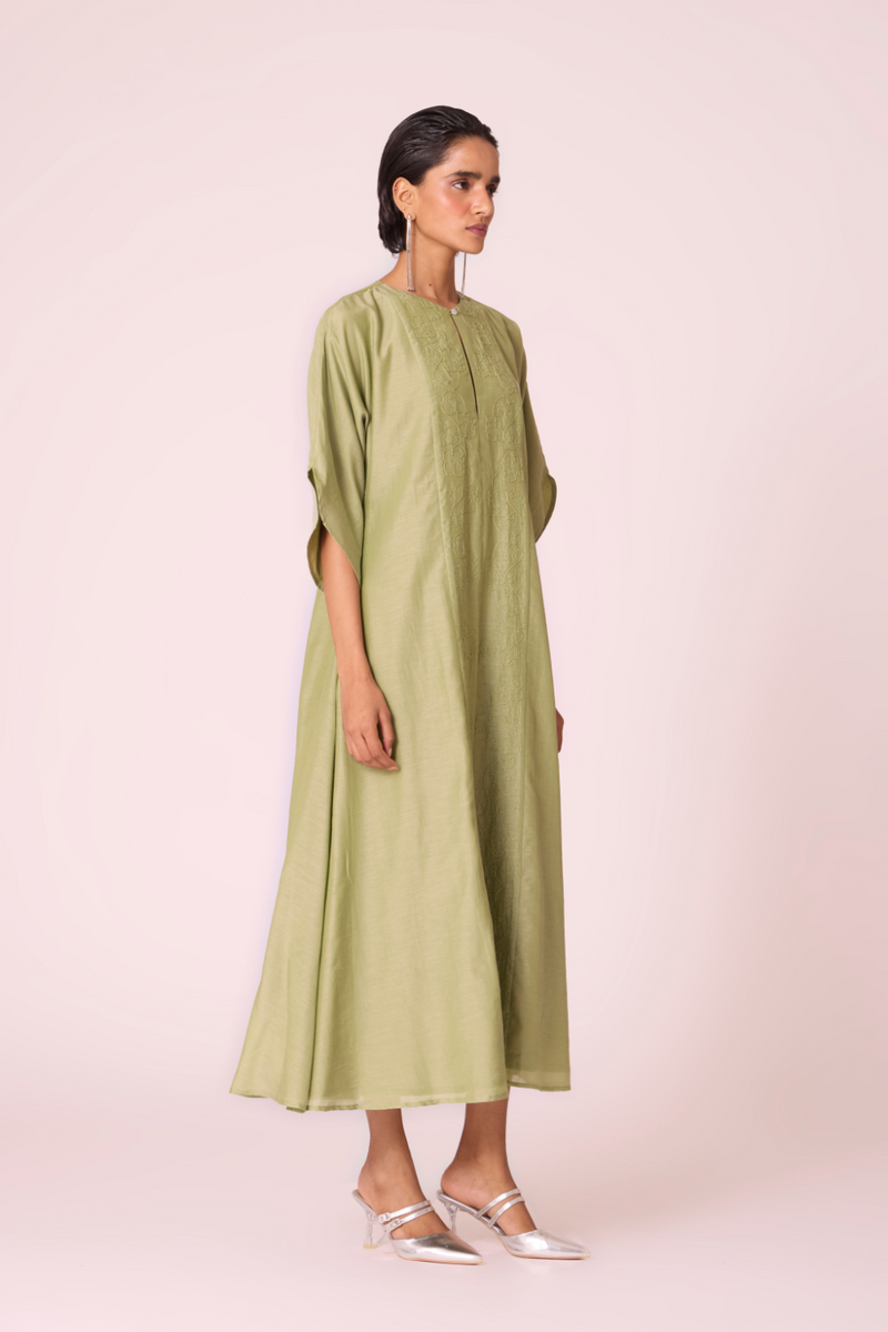 Volya Green Embroidered Dress silk by The Summer House in green color for women Worldwide