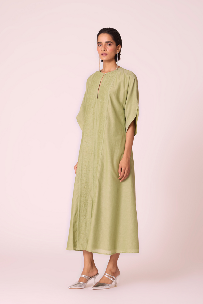 Volya Green Embroidered Dress silk by The Summer House in green color for women Worldwide