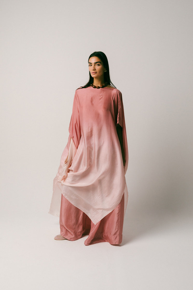 Bayu Silk Kaftan Set habutai silk co-ord set by Ituvana in rose for women Worldwide