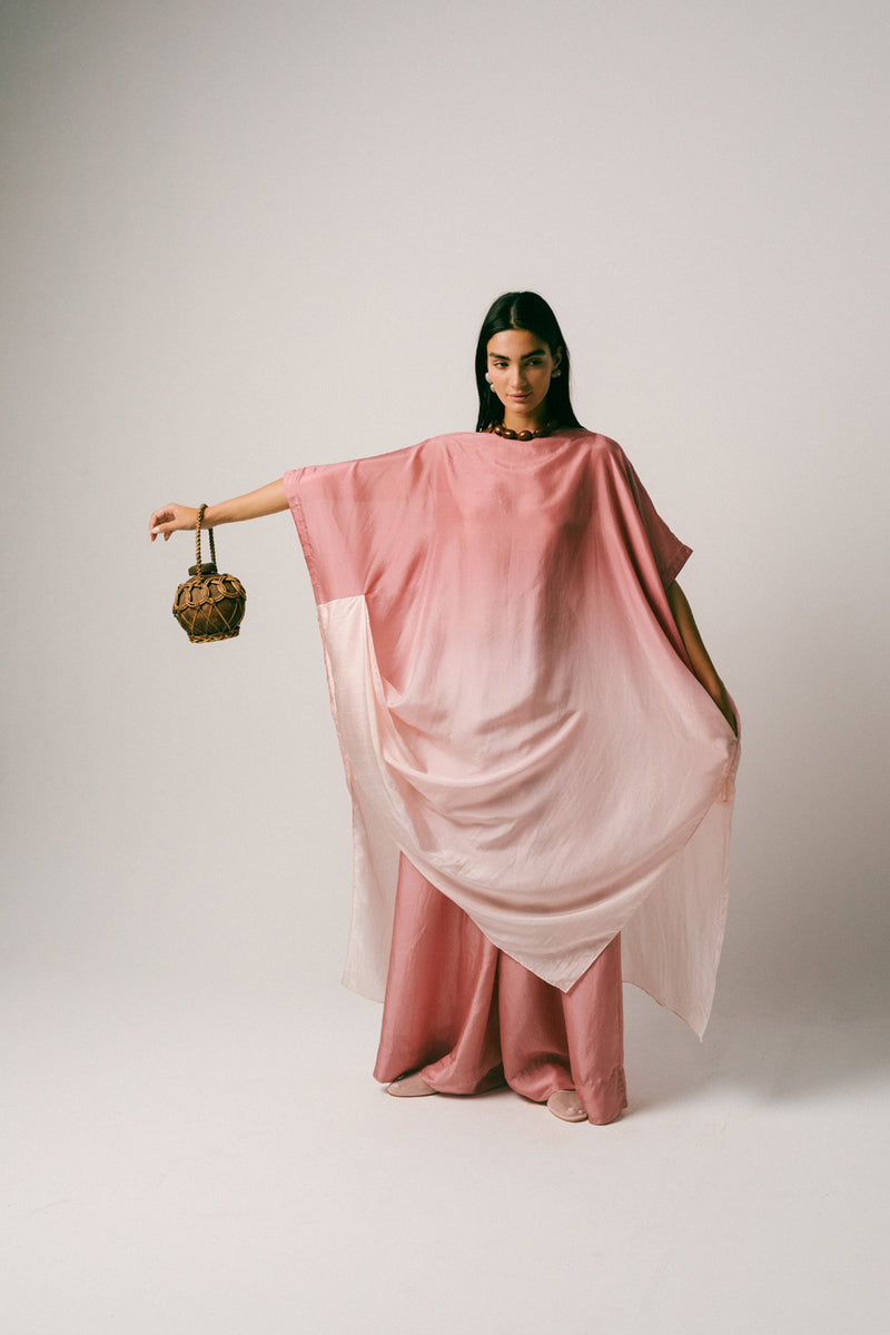 Bayu Silk Kaftan Set habutai silk co-ord set by Ituvana in rose for women Worldwide