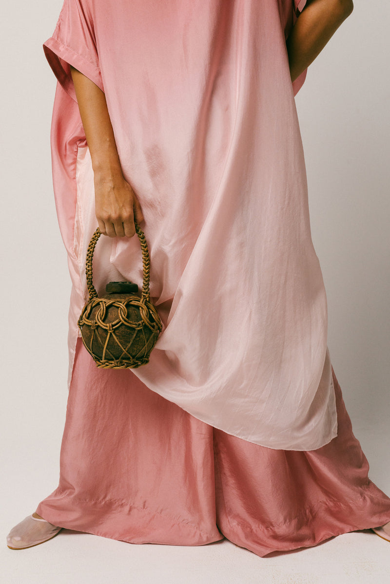 Bayu Silk Kaftan Set habutai silk co-ord set by Ituvana in rose for women Worldwide