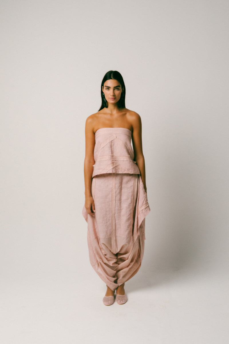 Pagi Linen Dhoti Set co-ord set by Ituvana in dusty pink for women Worldwide