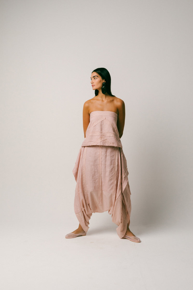 Pagi Linen Dhoti Set co-ord set by Ituvana in dusty pink for women Worldwide