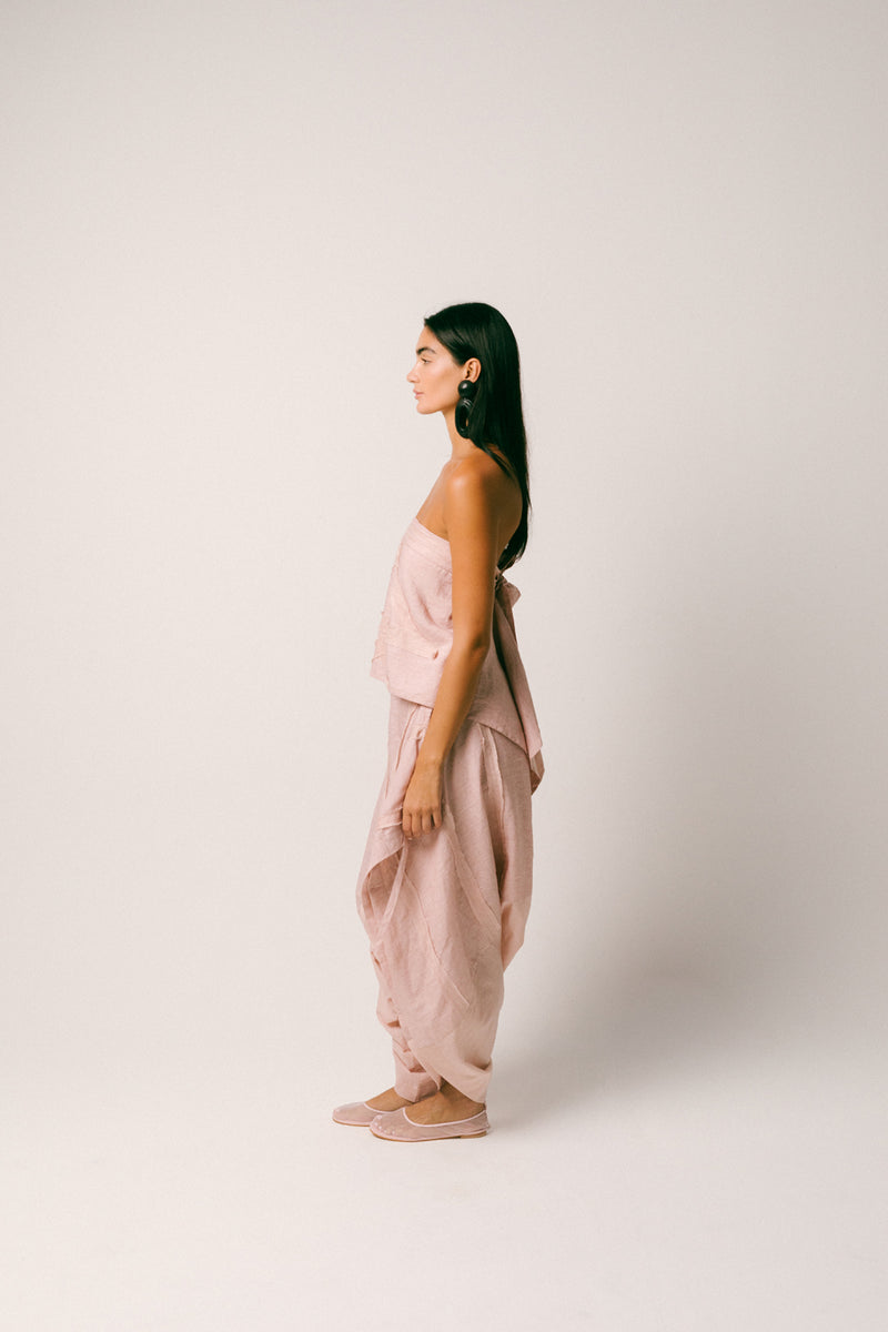 Pagi Linen Dhoti Set co-ord set by Ituvana in dusty pink for women Worldwide