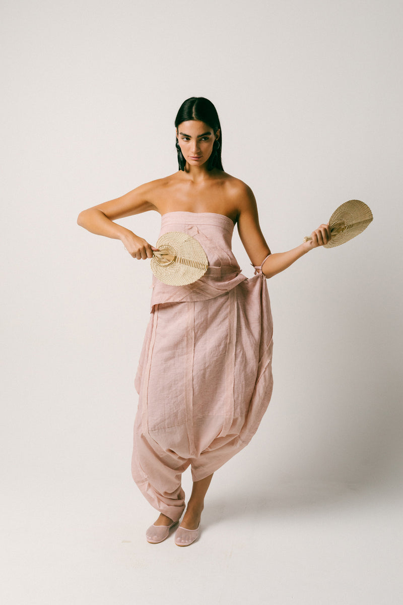 Pagi Linen Dhoti Set co-ord set by Ituvana in dusty pink for women Worldwide