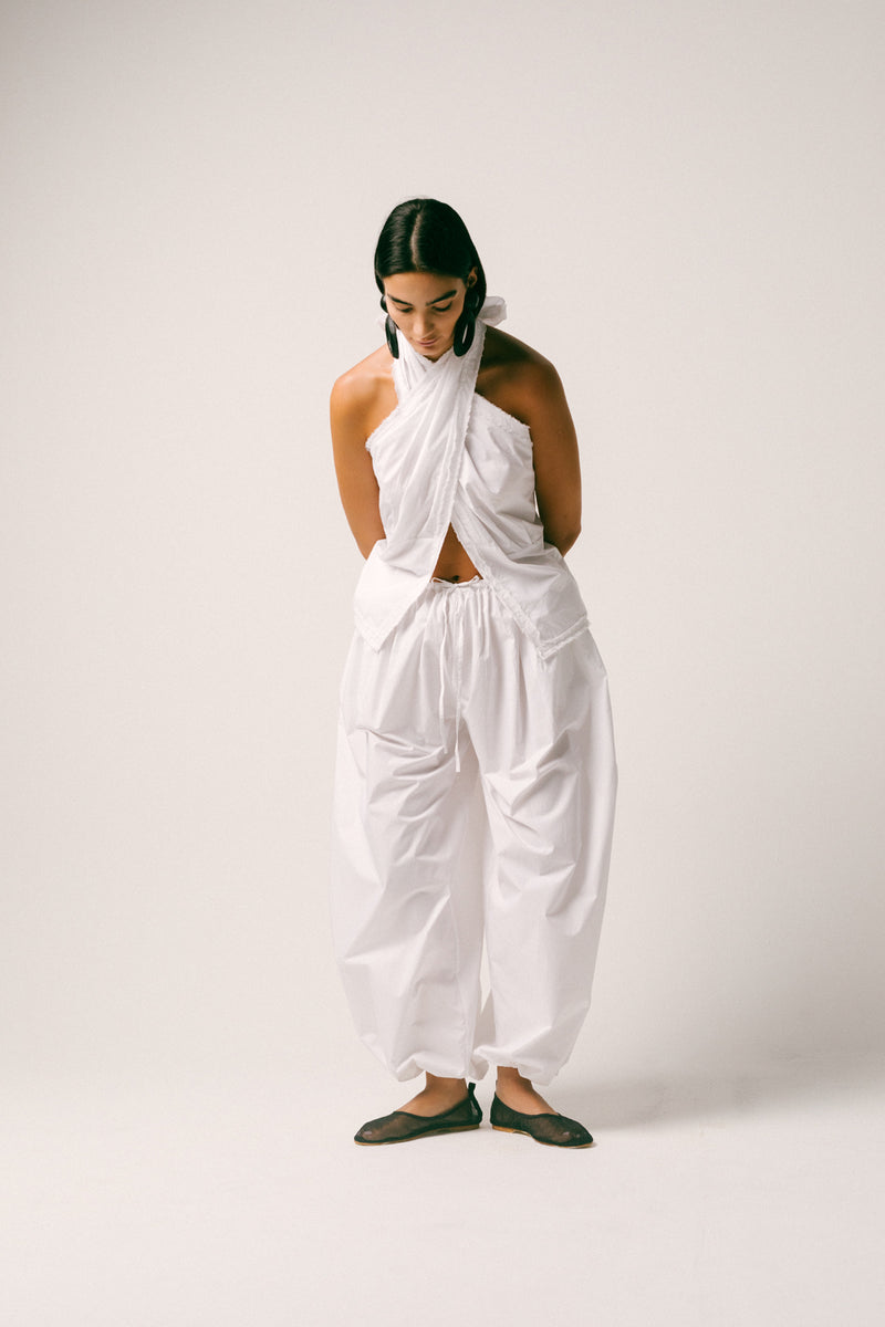 Bumi Cotton Balloon Set cotton poplin co-ord set by Ituvana in white for women Worldwide