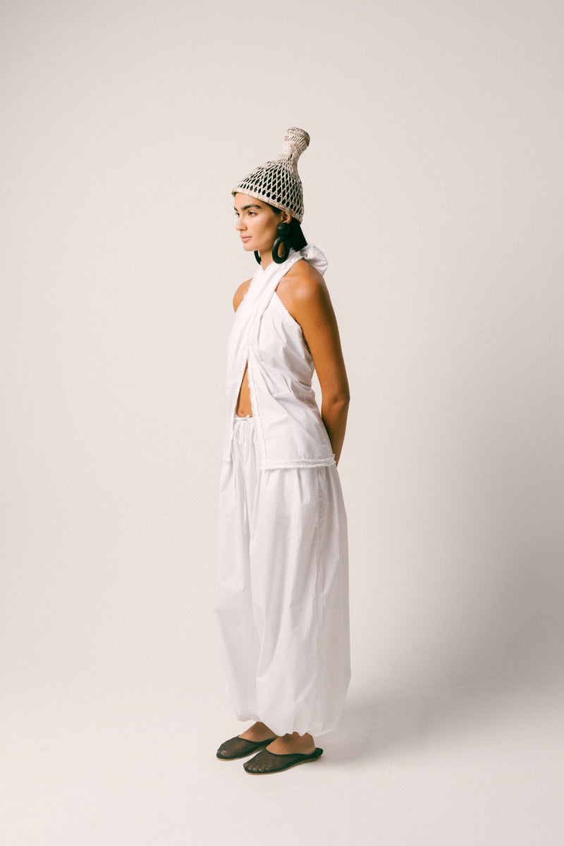 Bumi Cotton Balloon Set cotton poplin co-ord set by Ituvana in white for women Worldwide