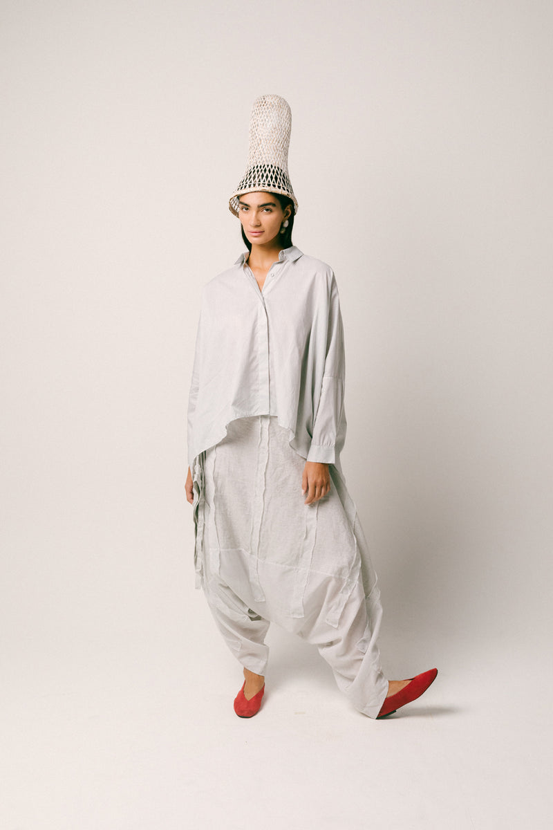 Embun Cotton Dhoti Set shirt- mul mul cotton pants- linen co-ord set by Ituvana in mint green for women Worldwide