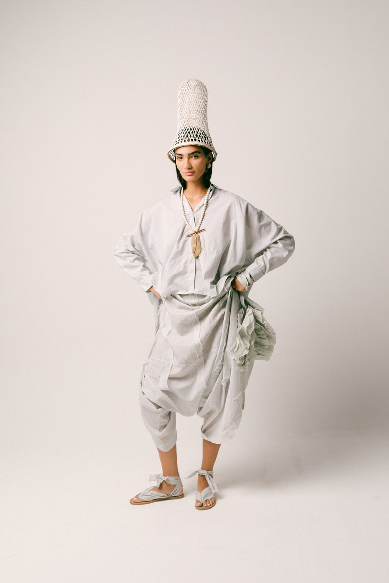 Embun Cotton Dhoti Set shirt- mul mul cotton pants- linen co-ord set by Ituvana in mint green for women Worldwide