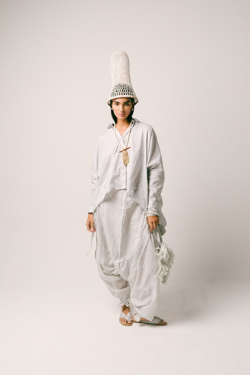 Embun Cotton Dhoti Set shirt- mul mul cotton pants- linen co-ord set by Ituvana in mint green for women Worldwide