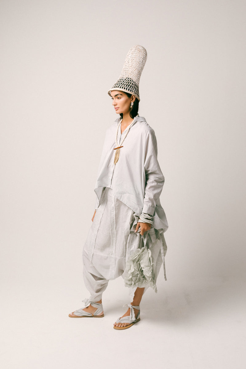 Embun Cotton Dhoti Set shirt- mul mul cotton pants- linen co-ord set by Ituvana in mint green for women Worldwide