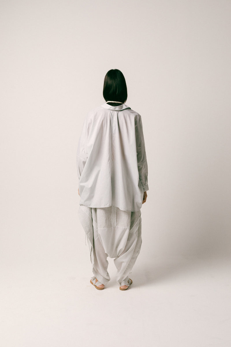 Embun Cotton Dhoti Set shirt- mul mul cotton pants- linen co-ord set by Ituvana in mint green for women Worldwide
