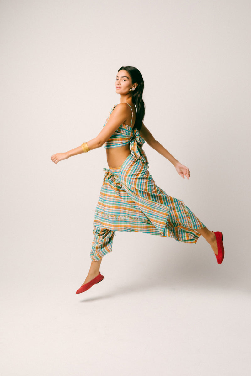 Rindu Cotton Dhoti Set madras cotton co-ord set by Ituvana in orange for women Worldwide