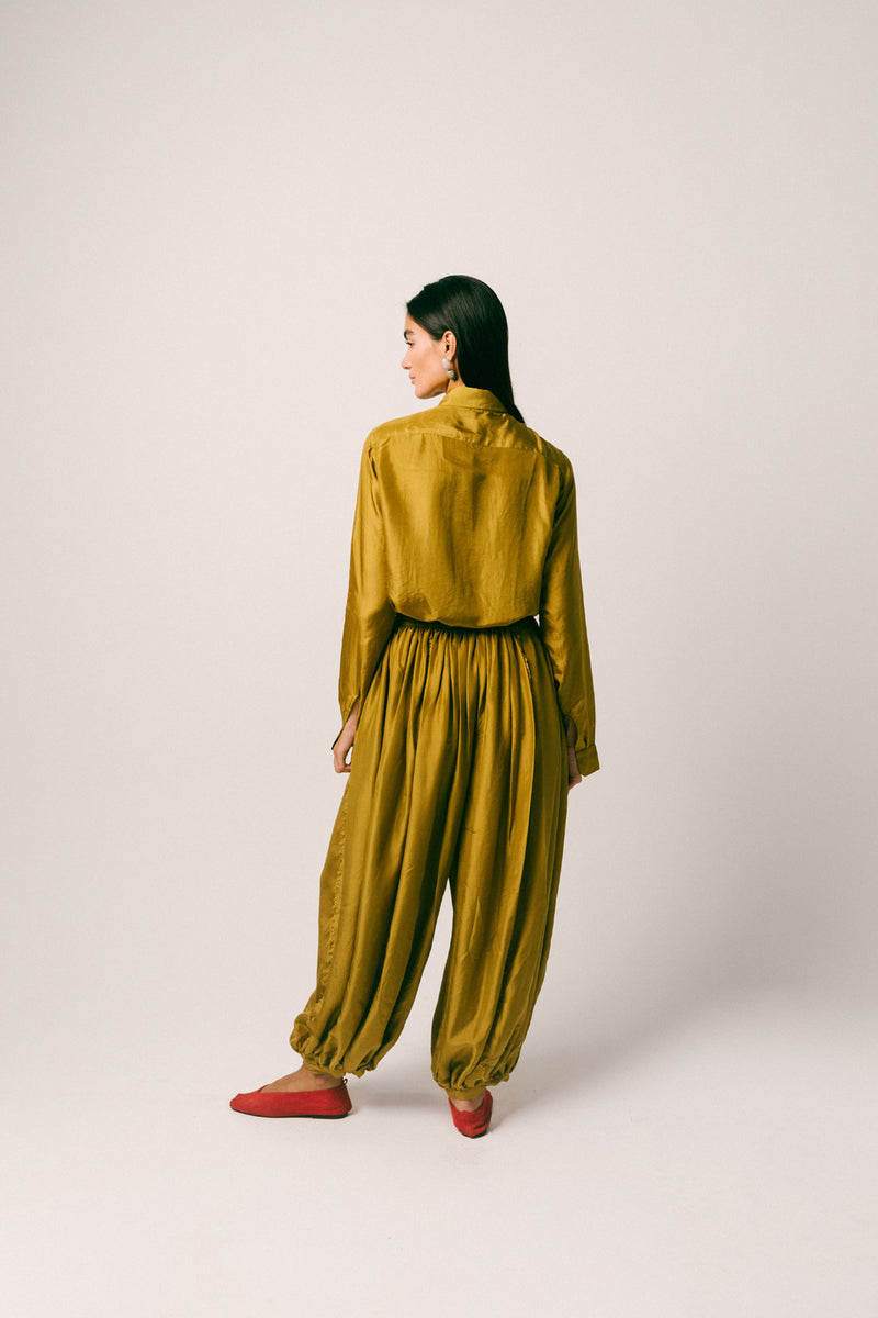 Cahaya Silk Pant Set habutai silk co-ord set by Ituvana in warm olive for women Worldwide