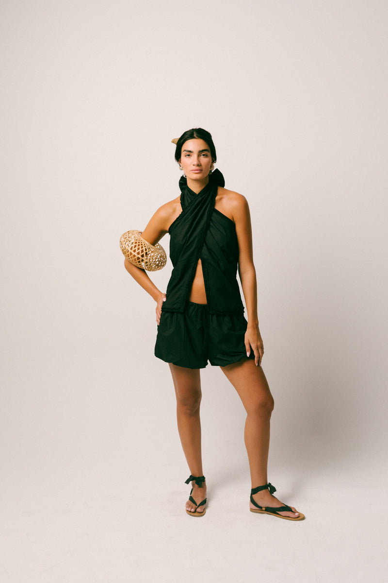 Hujan Cotton Short Set cambric cotton co-ord set by Ituvana in black for women Worldwide